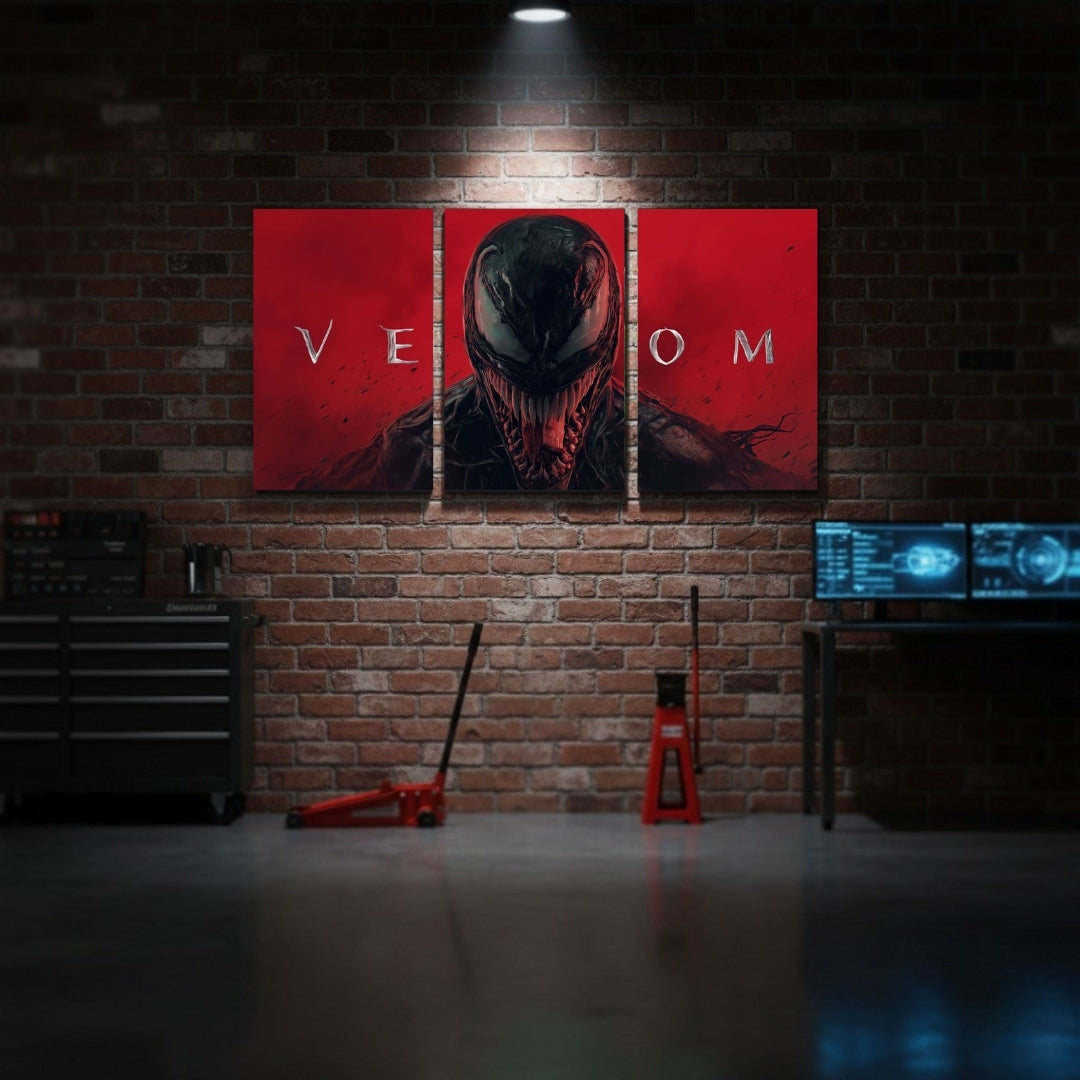 Venom Let There Be Carnage 3 Panel Wall Frame – Marvel Superhero Canvas Art for Gaming Room, Bedroom & Office Decor