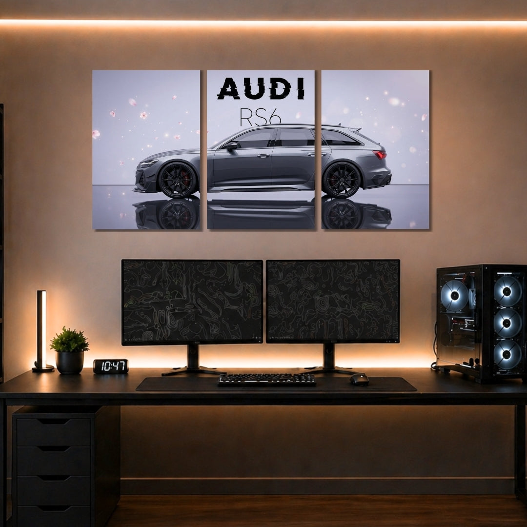 Audi RS6 3 Panel Wall Frames | Premium Car Wall Art | 4K Waterproof & Fade-Proof Automotive Decor for Gaming Room, Office & Bedroom