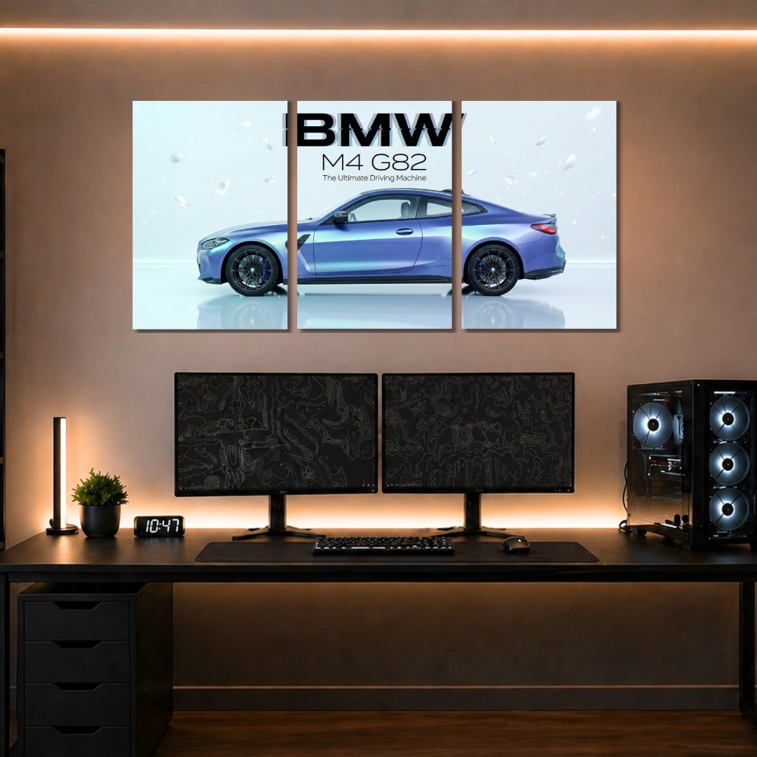 BMW M4 G82 3 Panel Wall Frames | Premium BMW Wall Art | 4K Waterproof & Fade-Proof Automotive Decor for Gaming Room, Office & Bedroom