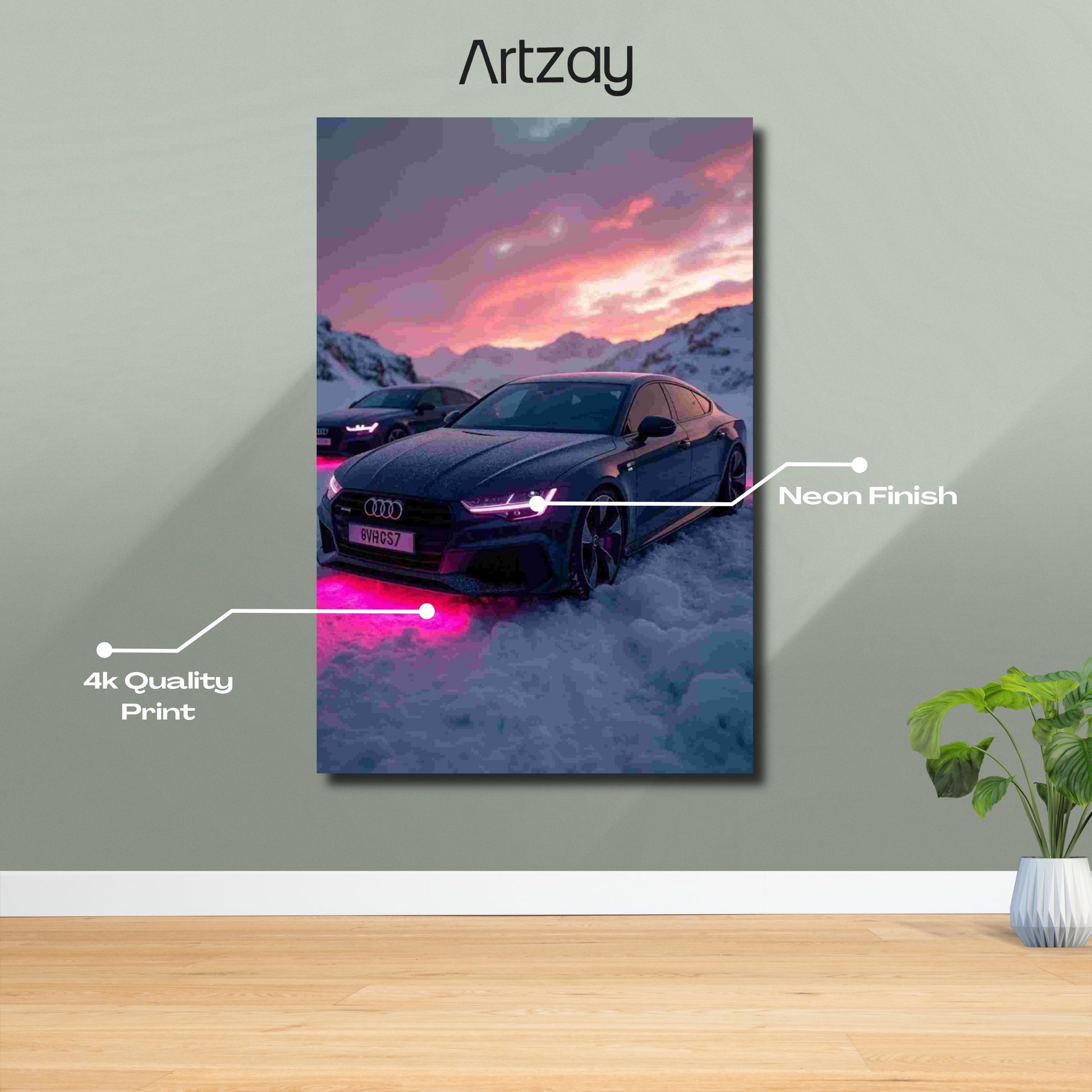 Audi RS7 neon poster 4K framed print – car wall decor Pakistan