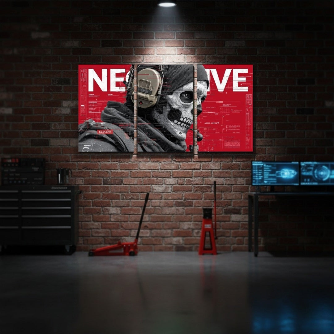 Ghost Call of Duty 3 Panel Wall Frame | Tactical Gaming Wall Art | 4K Waterproof Decor for Gaming Room & Office
