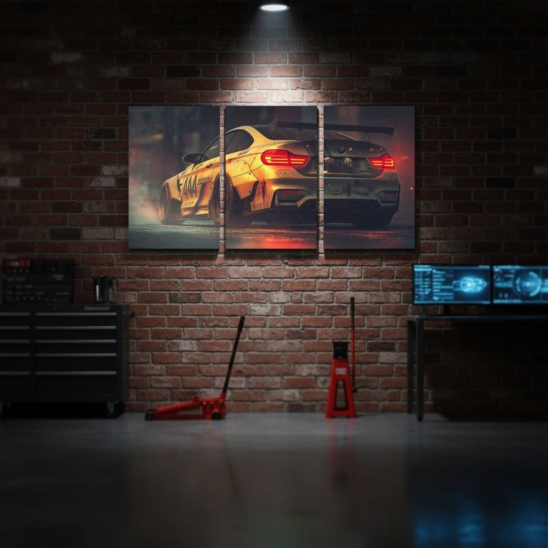 BMW M4 Racing Car 3 Panel Wall Frame – Premium Multi Panel Canvas Art for Bedroom, Office & Gaming Setup