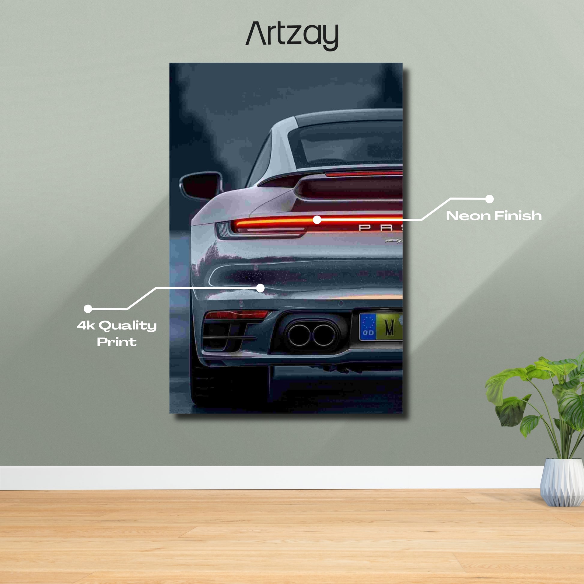 Porsche 911 rear headlights neon poster 4K framed print – Porsche wall decor Pakistan