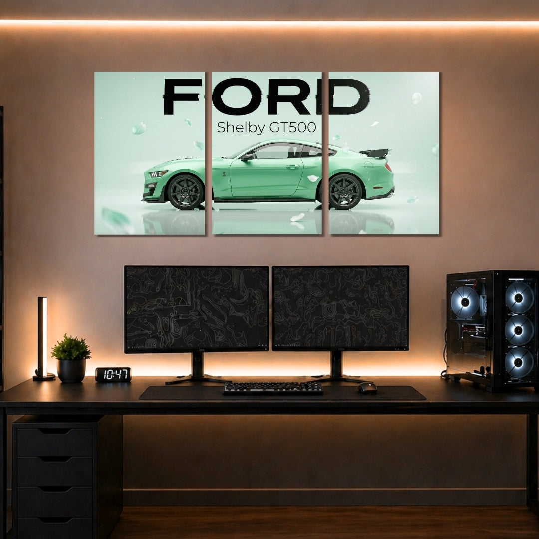Ford Shelby GT500 3 Panel Wall Frames | Premium Mustang Wall Art | 4K Waterproof & Fade-Proof Muscle Car Decor for Gaming Room, Office & Bedroom