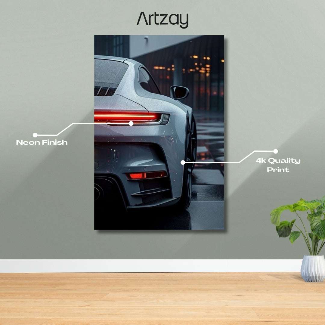 Porsche 911 rear lights neon poster 4K framed print – Porsche wall decor Pakistan