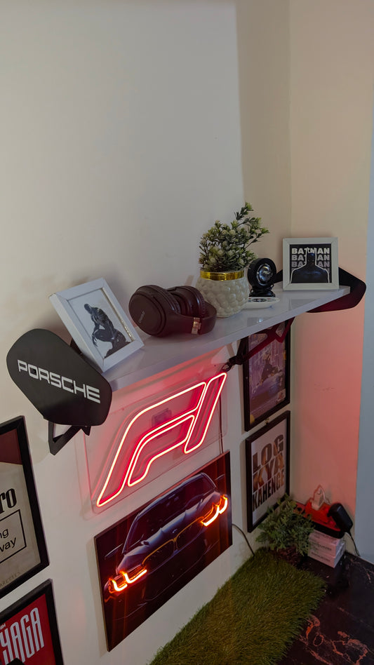 Porsche GT Spoiler Shelf Wall Mount, LED Racing Shelf for Garage, Gaming Room & Car Enthusiasts